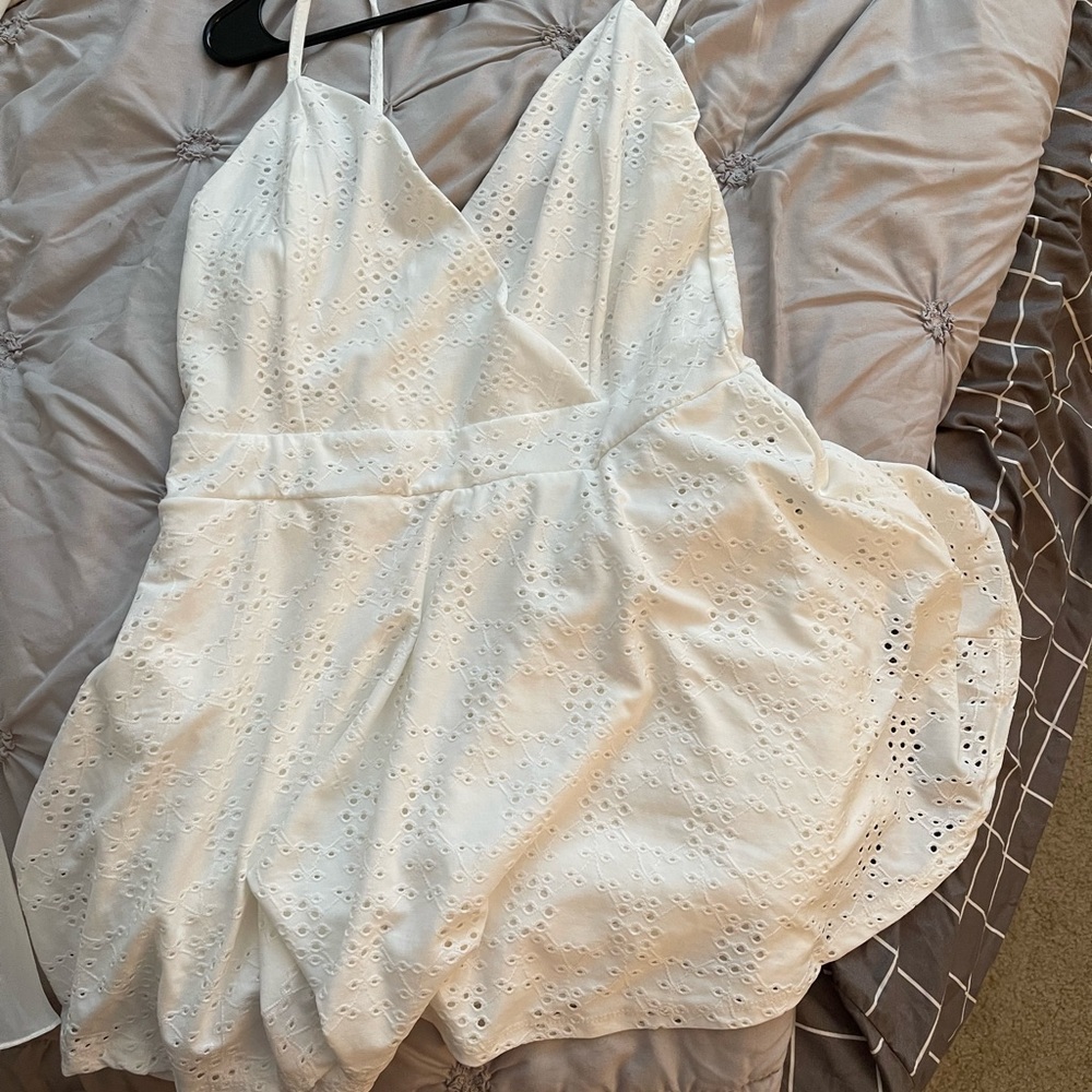 White spaghetti strapped romper dress